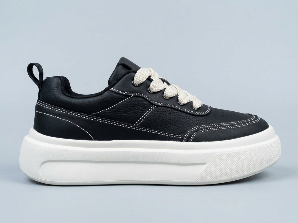 Men's Black Contrast-Stitch Platform Sneakers