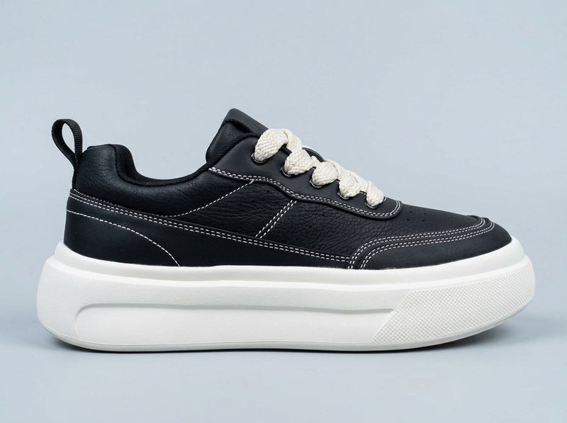 Men's Black Contrast-Stitch Platform Sneakers