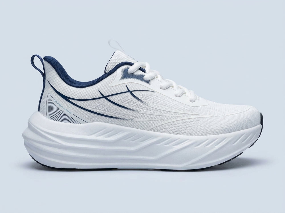 Men's White Navy Rocker-Sole Runners