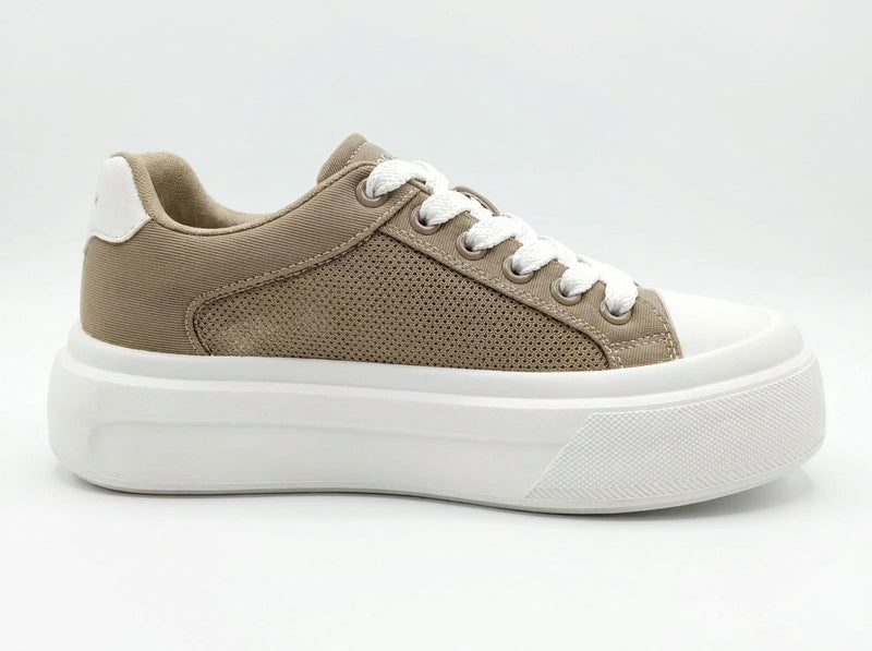 Men's Beige Canvas Platform Sneakers